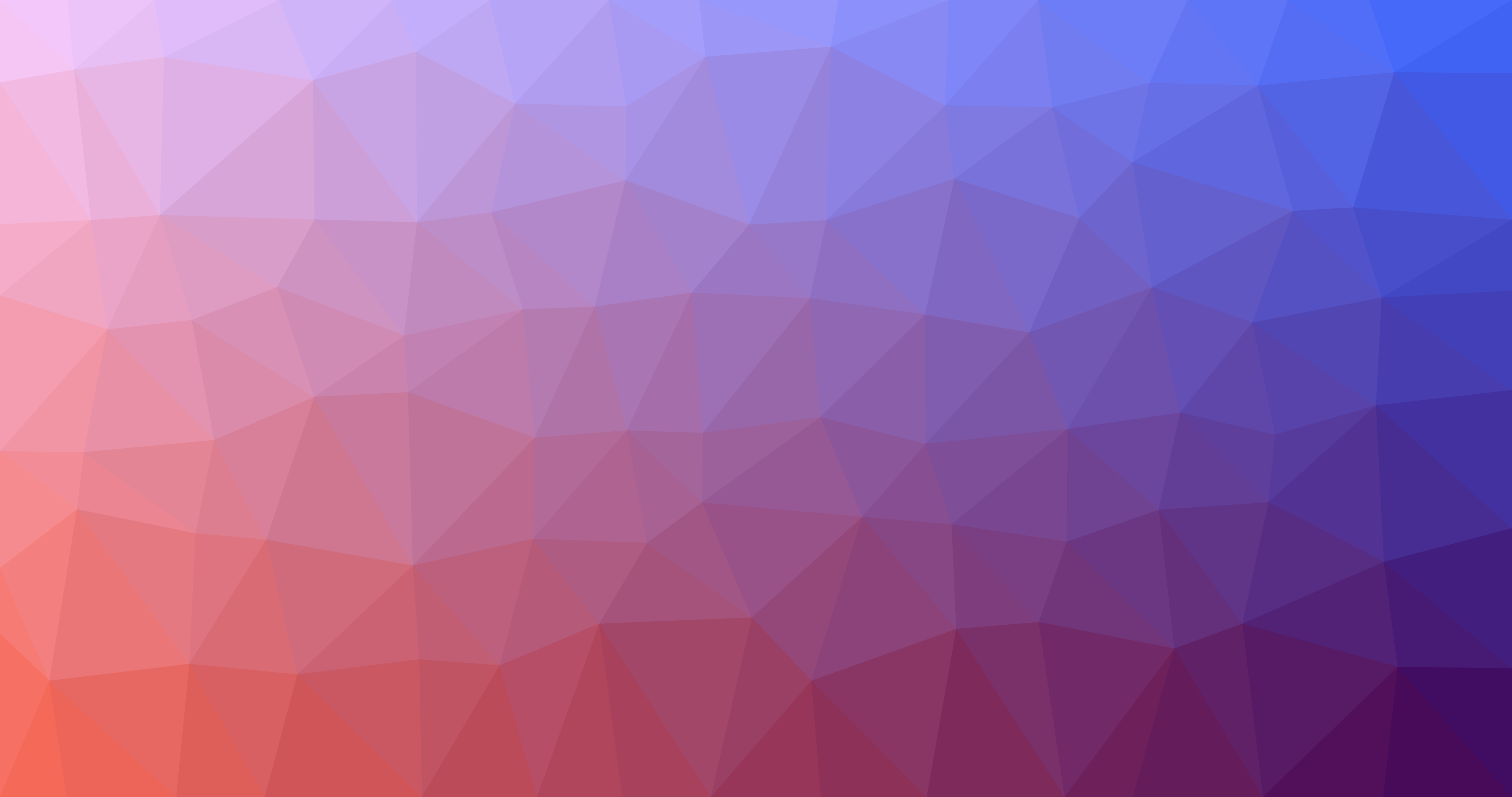 Low-poly pattern of triangles fading from coral pink to deep blue and purple