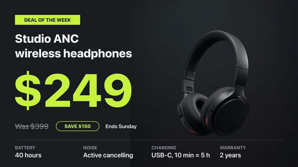 Tech deal of the week digital signage template (landscape): Giant price, product shot, saving and key specs